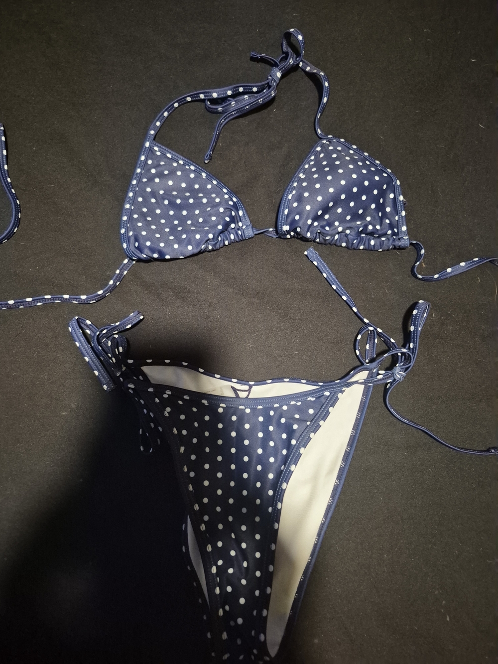 Navy Polka Dot Triangle Bikini Set - Women's Swim